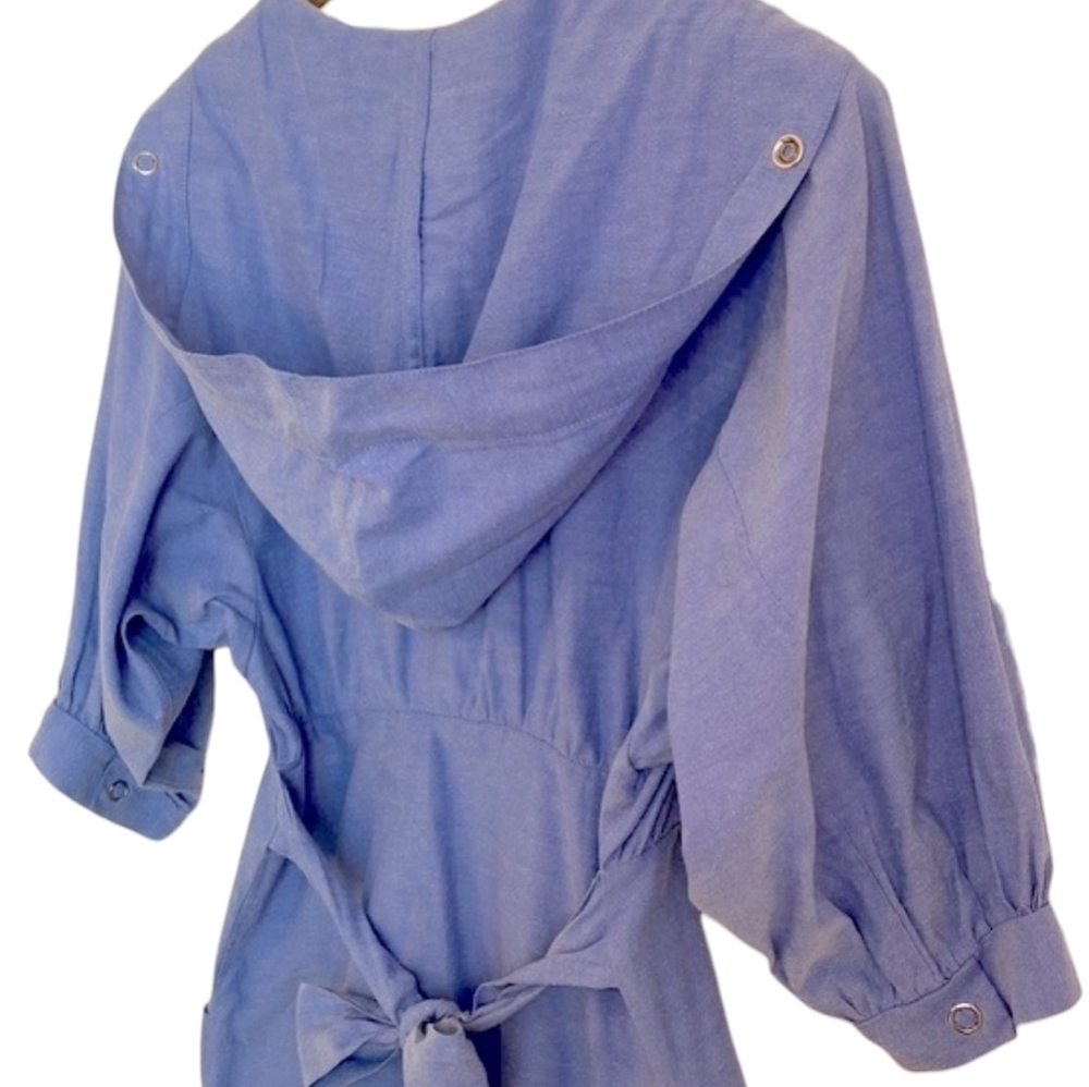 Eloise | Embroidered + Hooded Jean Dress w|pockets - Picture 4 of 11